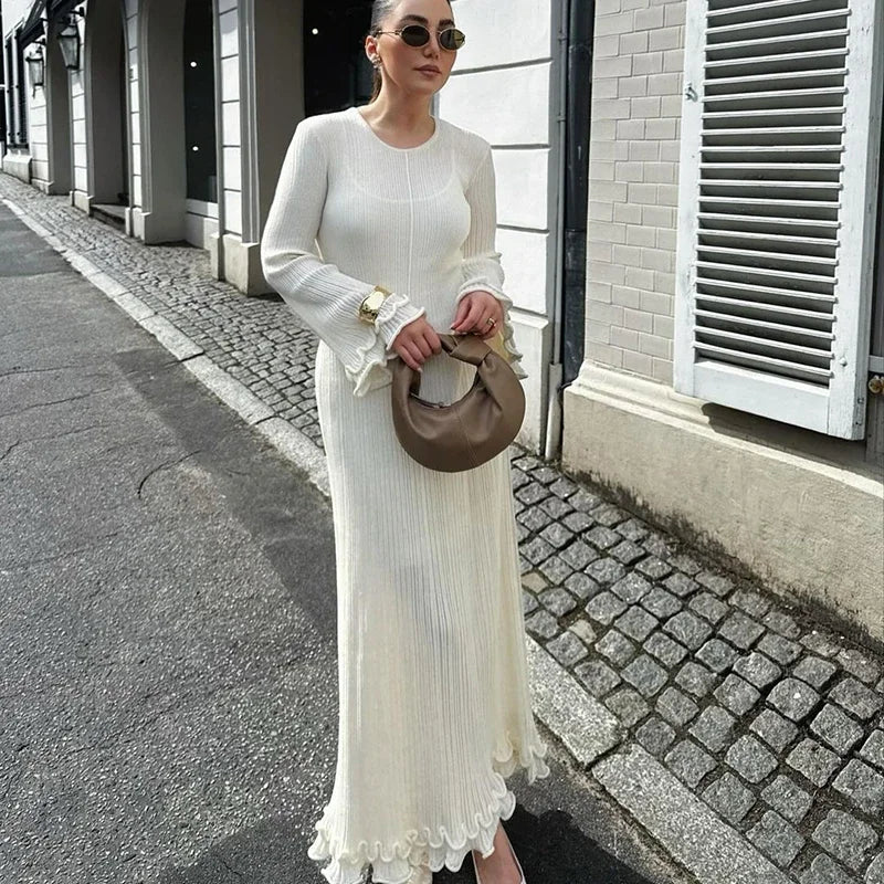 Ruffled Pleated Long Dress